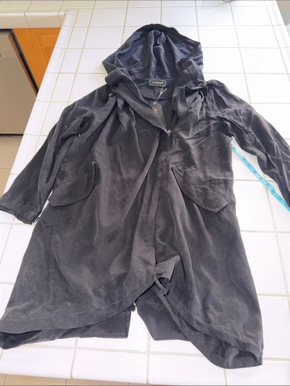 JW Signature Brand Black Draped Trench Coat with Zipper 🐈‍⬛
